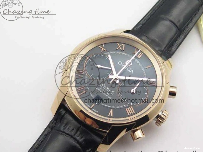 0104 De Ville Chronograph RG OMF 1:1 Best Edition Black Dial On Black Leather Strap A Sophisticated 8106